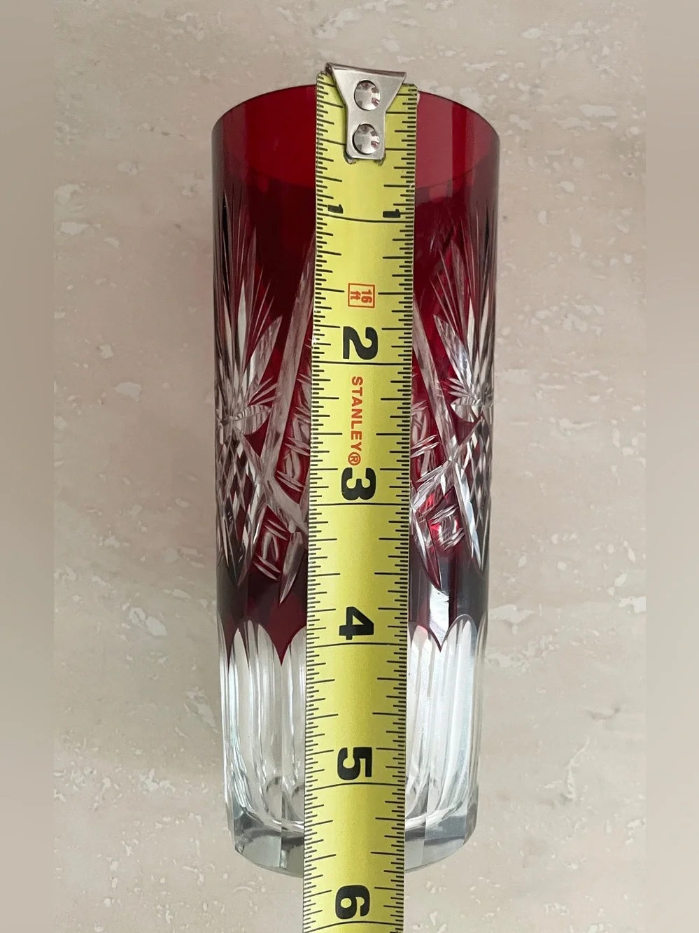 Vintage Bohemian Ruby Red Cut to Clear Pitcher & Glass Glassware Set of 6 Pieces